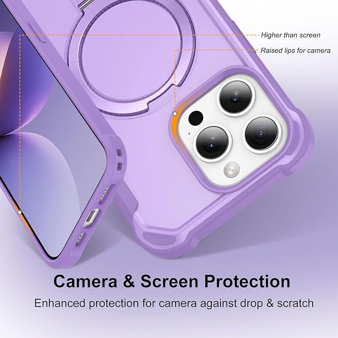 Compatible with iPhone 15 Pro Case with Invisible Magnetic Ring Stand [Compatible with Magnetic] [Military Drop Protection] Shockproof Slim Hard Back Soft Edge Case 6.1 Inch, Purple