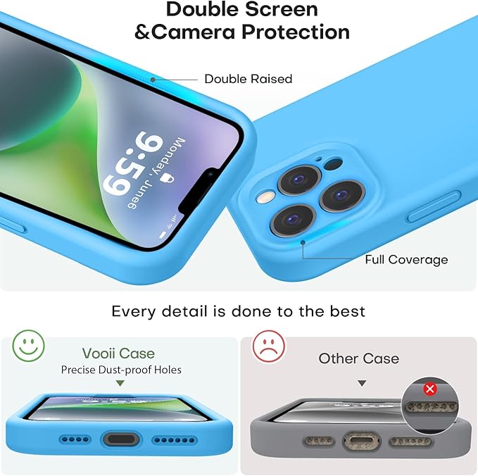 Vooii Compatible with iPhone 13 Pro Case, Liquid Silicone Upgrade [Camera Protection] [Soft Anti-Scratch Microfiber Lining] Shockproof Phone Case for iPhone 13 Pro 6.1 inch - Blue