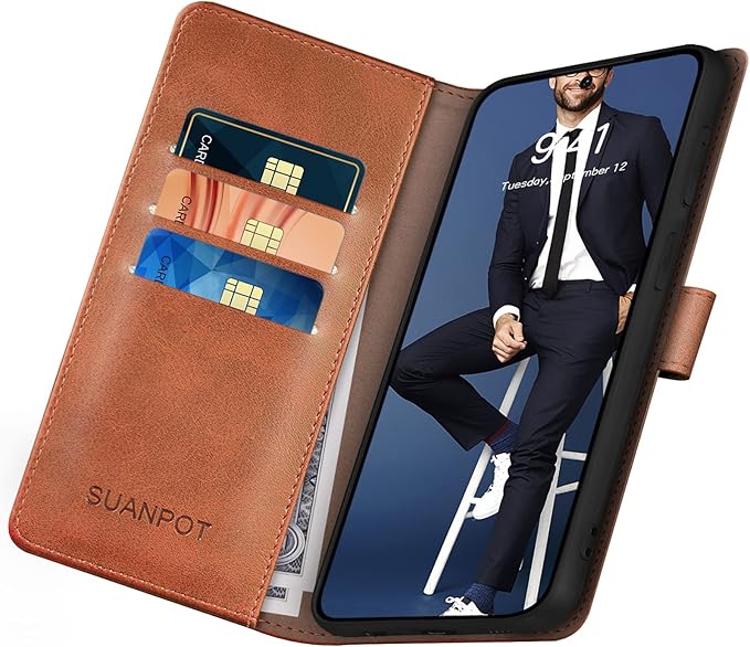 SUANPOT for Samsung Galaxy S24 5G Wallet case with RFID Blocking Credit Card Holder,Flip Book PU Leather Protective Cover Women Men for Samsung S24 Phone case Light Brown