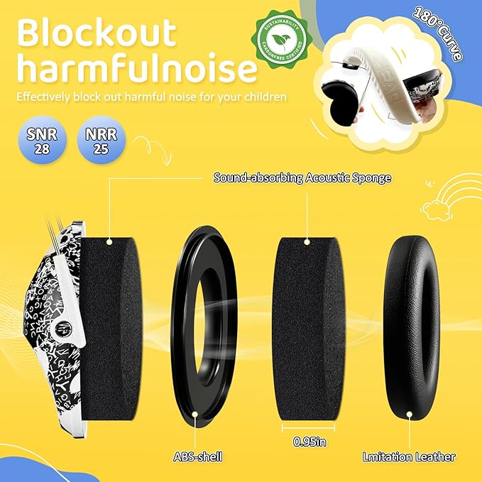 PROHEAR 032 Kids Ear Protection Safety Ear Muffs, NRR 25dB Noise Reduction Childrens Earmuffs, Adjustable Headband Hearing Protectors for Concerts, Racing, Airports - Skull Pattern