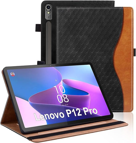 Case for Lenovo Xiaoxin Pad Pro 12.7" 2025 Retro Folio Cover for Xiaoxin Pad Pro 12.7 inch with Hand Strap,Multi-Angle Stand Cover PU Leather with Card Pocket,Black