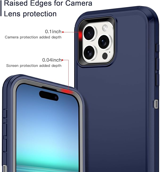 for iPhone 15 Pro Max Case Shockproof Dust/Drop Proof 3-Layer Full Body Protection [Without Screen Protector] Rugged Heavy Duty Cover Case for Apple iPhone 15 Pro Max 6.7" 2023,Blue/Grey