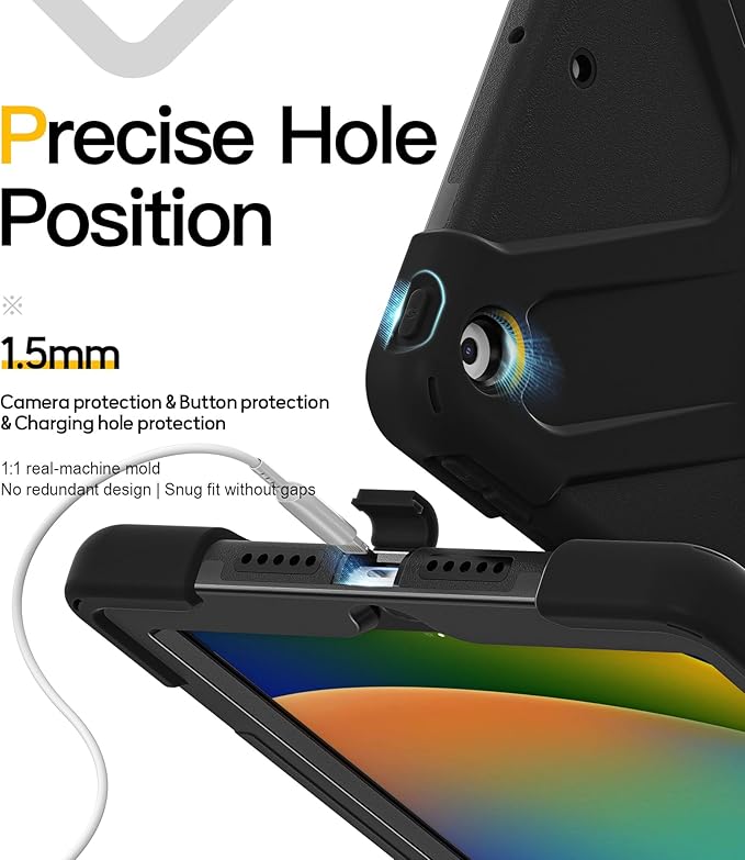 BRAECN for iPad 9th Generation Case, iPad 10.2 Case with Built in Screen Protector, Hand Strap, Swiveling Stand, Shoulder Straps, Heavy Duty Rugged Case for iPad 8th/7th Gen 10.2 Inch-Black