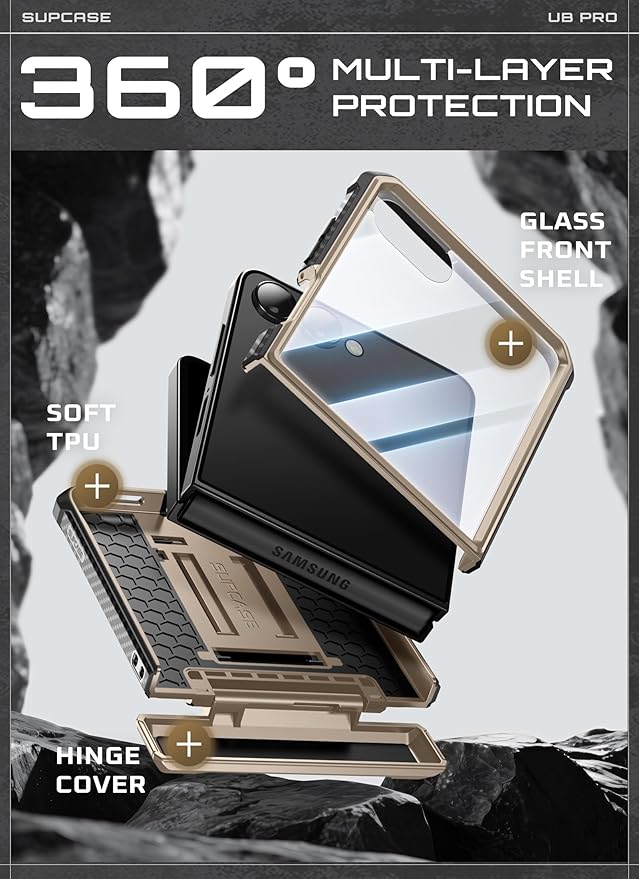 SUPCASE for Samsung Galaxy Z Flip 7 Case with Built-in Stand & Belt-Clip (Unicorn Beetle Pro), [Hinge Protection] [Front Tempered Glass Screen Protector] Full Body Military-Grade Phone Cover, Desert