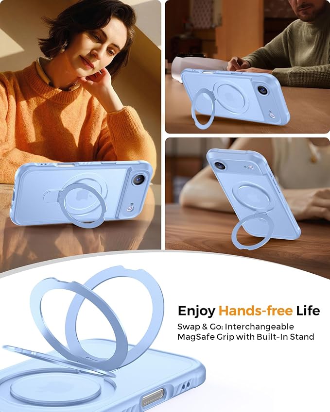 MOCCA Compatible with iPhone Air Case with Magnetic Invisible Stand [Full Camera Protection] [Compatible with Magsafe] Military Drop Shockproof Translucent Matte Phone Case Cover 6.5",Light Blue