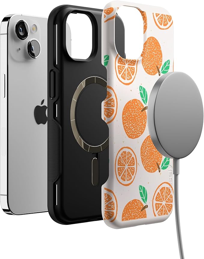 Casely iPhone 14 Case | Main Squeeze | Orange Stamped | Compatible with MagSafe | Bold Protective Design