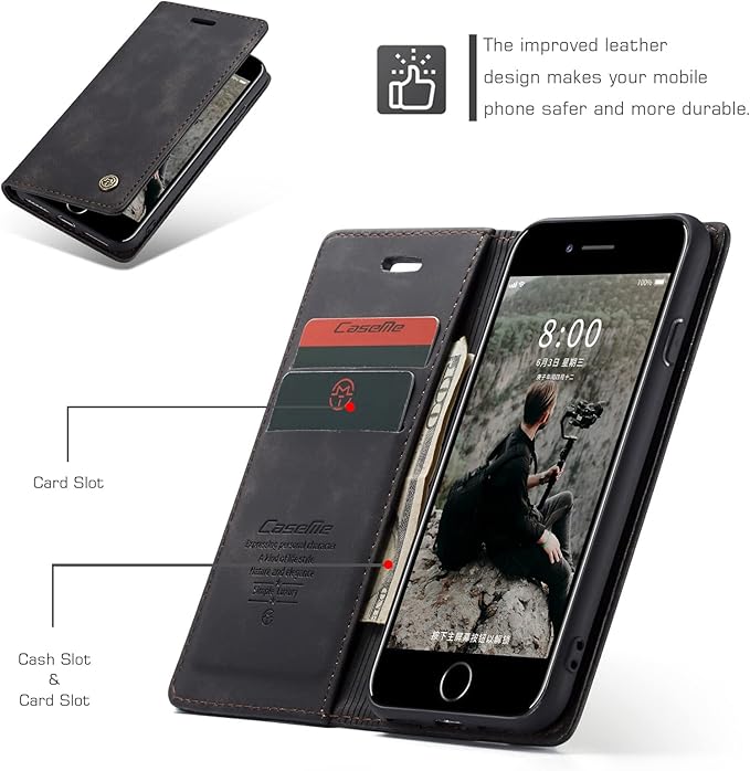 for iPhone 6 / 6S Case, Flip Wallet Leather Case with Card Holder Magnetic Closure Shockproof Kickstand Protective Phone Cases Cover for iPhone 6S,Black