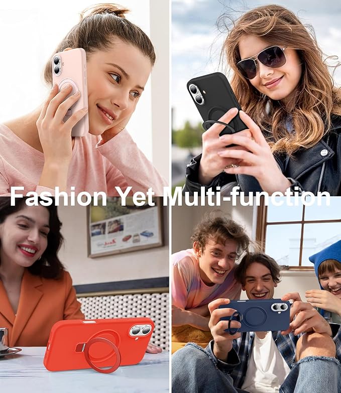 ZHK Liquid Silicone Designed for iPhone 17 Case with Magnet Stand, [Precise Camera Lens Protection][Mil-Grade Drop Shockproof][Soft Anti-Scratch Microfiber Lining] Slim Fit Cover, Red