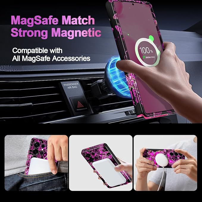 Casetego for Galaxy S25 Ultra Case,Compatible with MagSafe,[Military Grade Drop Test] Full Body Protection Slim Shockproof Rugged Marble Women Case for Samsung Galaxy S25 Ultra 6.9 inch,All Purple