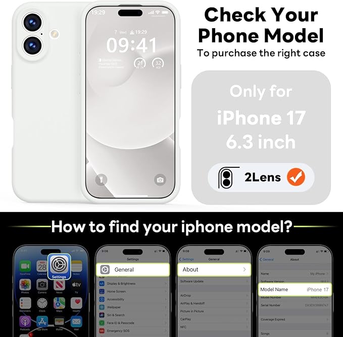 Vooii Magnetic Compatible with iPhone 17 Case (Compatible with Magsafe) (Upgraded Camera Protection) Liquid Silicone Shockproof Full Body Protective Phone Cover for Women Men, White, 6.3"