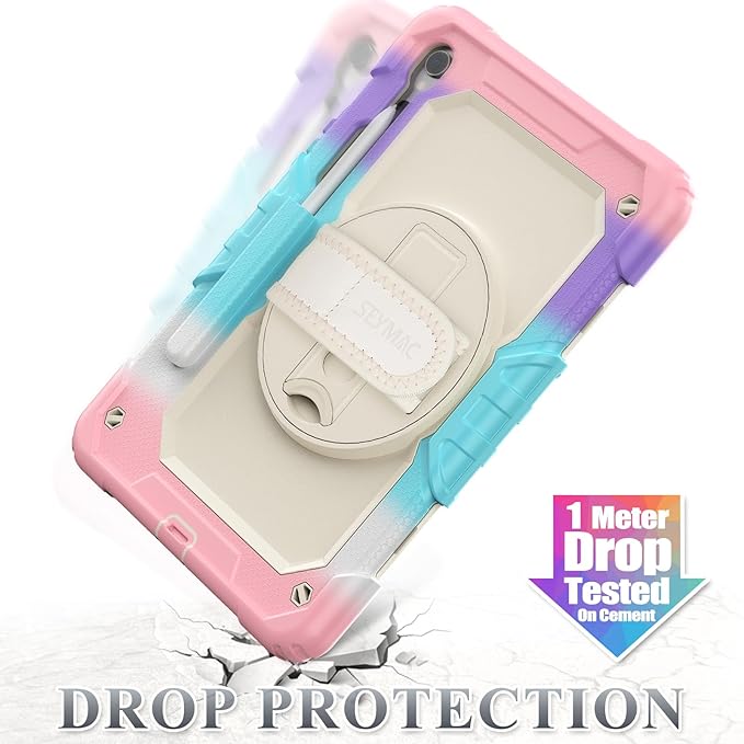 SEYMAC stock Case for Samsung Galaxy Tab S10 Lite / S10 FE / S9 FE 5G / S9 Tablet Case 10.9''/ 11'' Protective with Screen Protector, Pen Holder, 360 Rotate Stand, Hand Strap, Shoulder Strap,BeigePink