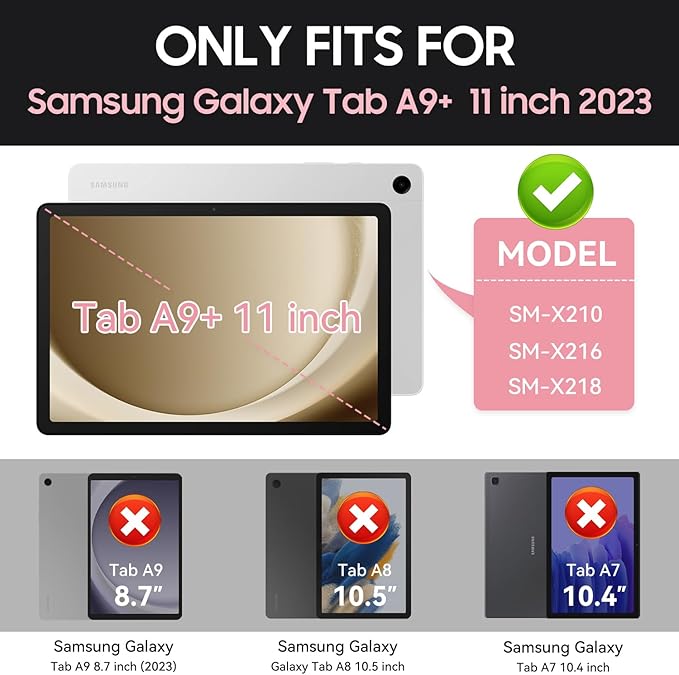 Case for Samsung Galaxy Tab A9+ 11 Inch 2023 Model (X210/X216/X218), Heavy Duty Shockproof Rugged Protective Case for Galaxy Tab A9 Plus Tablet (Rose Gold)