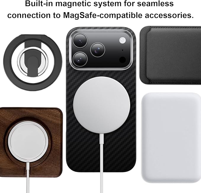 Aramid Fiber for iPhone 17 Pro Case Black/Grey(Twill), Compatible with MagSafe,Slim & Light, Case-Less Touch Feeling