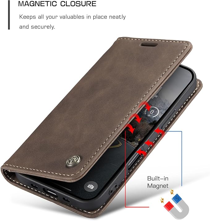 for iPhone 17 Air Case, Flip Wallet Leather Case with Card Holder Magnetic Closure Shockproof Kickstand Protective Phone Cases Cover for iPhone 17 Air, Coffee