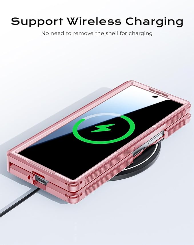 for Samsung Galaxy Z Fold 5 Case with S Pen Holder & Privacy Screen Protector & Kickstand & Hinge Protection, Full Body Cover Hard Non-Slip Shockproof Case for Galaxy Z Fold 5 (Pink)