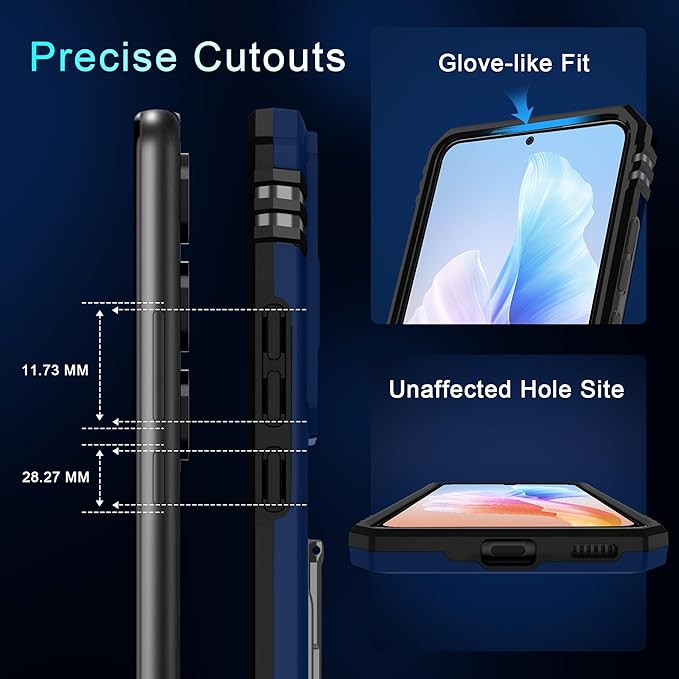 DEERLAMN Case for Samsung Galaxy S25 6.2-Inch with Slide Camera Cover+Screen Protector (1 Pack), Rotated Ring Kickstand Military Grade Shockproof Protective Cover-Navy Blue