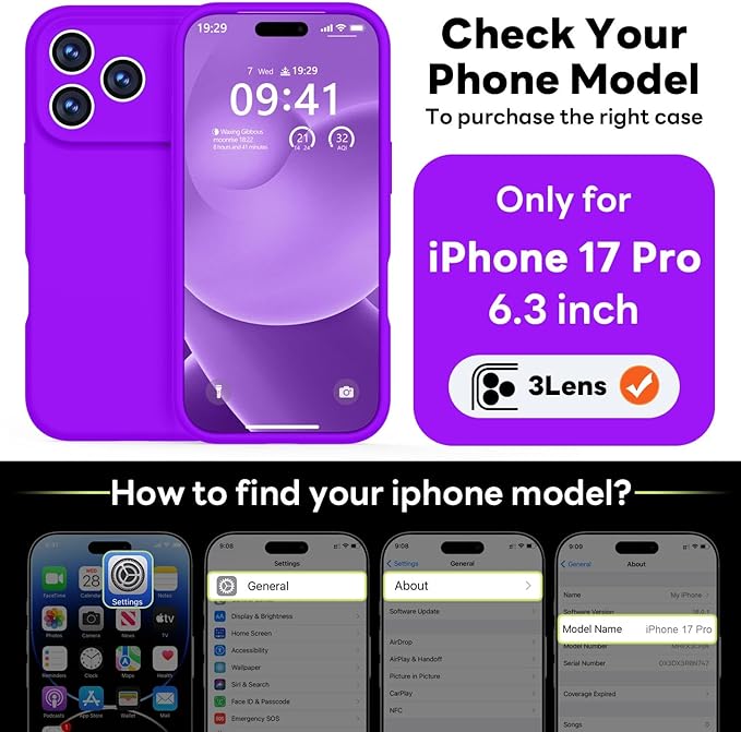 Vooii Magnetic Compatible with iPhone 17 Pro Case (Compatible with Magsafe) (Upgraded Camera Protection) Liquid Silicone Shockproof Full Body Protective Phone Cover for Women Men, Neon Purple, 6.3”