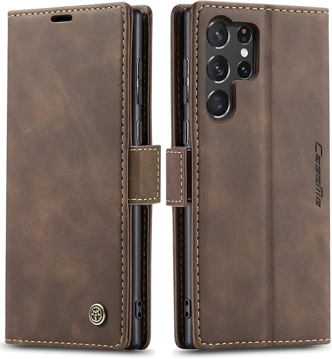 SINIANL for Samsung Galaxy S24 Ultra Case Wallet, Leather Book Folding Flip Cover with Kickstand Card Holders Slots Leather Case for Galaxy S24 Ultra Coffee