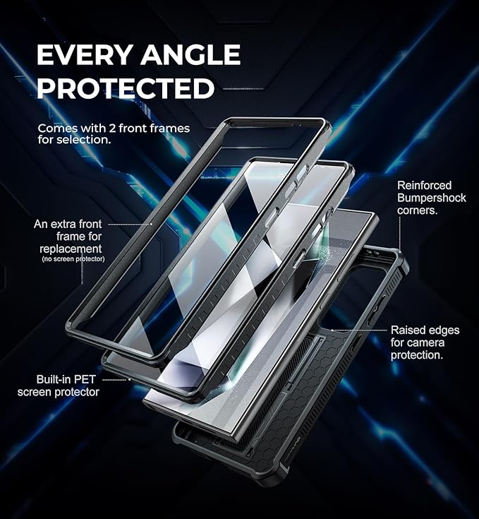 Dexnor for Samsung Galaxy S24 Ultra Case with Built-in Slide Camera Cover & Screen Protector & Kickstand, Shockproof Rugged Case Full-Body Bumper Protective Cover for Galaxy S24 Ultra (2024),Black