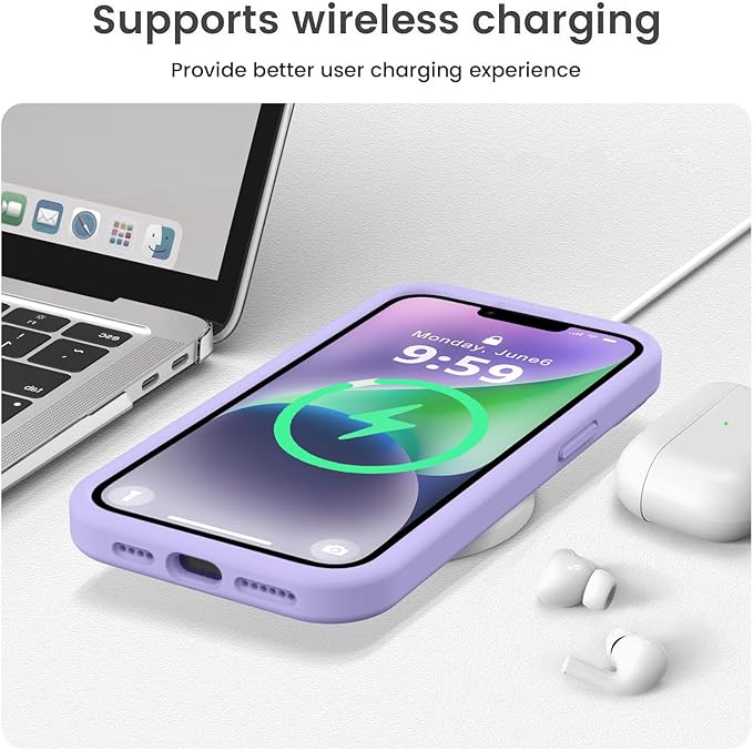 Vooii Compatible with iPhone 13 Pro Max Case, Liquid Silicone Upgrade [Camera Protection] [Soft Anti-Scratch Microfiber Lining] Shockproof Phone Case for iPhone 13 Pro Max 6.7 inch - Light Purple