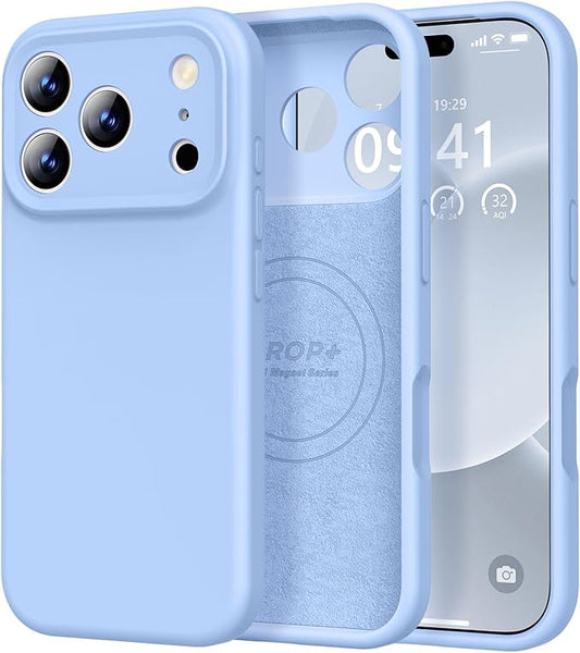 Vooii Magnetic Compatible with iPhone 17 Pro Case (Compatible with Magsafe) (Upgraded Camera Protection) Liquid Silicone Shockproof Full Body Protective Phone Cover for Women Men, Light Blue, 6.3”