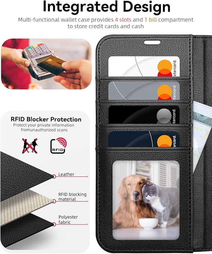 OCASE Compatible with Galaxy S25 FE Wallet Case, PU Leather Flip Folio Case with Card Holders RFID Blocking Kickstand [Shockproof TPU Inner Shell] Protective Phone Cover 2025, Litchi Black