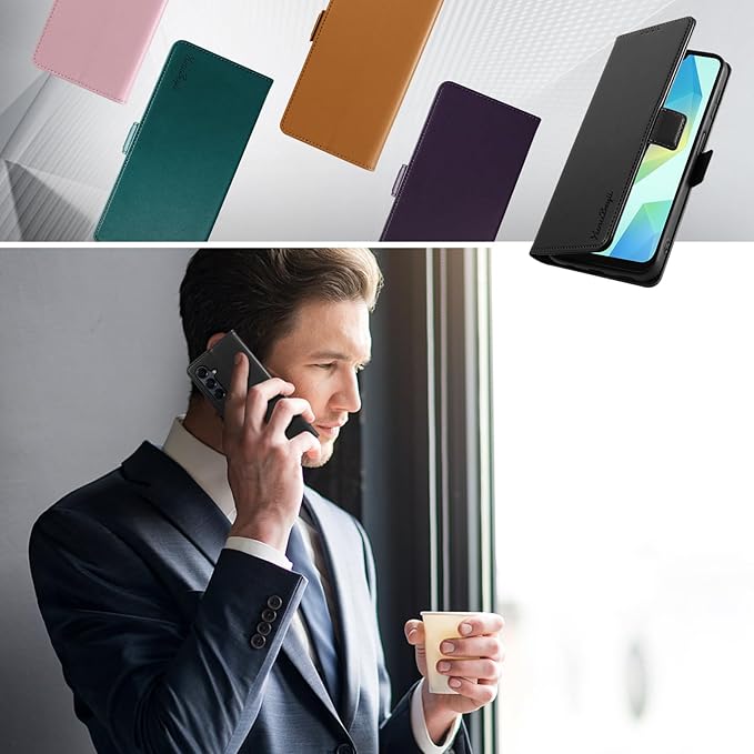 Wallet Flip Case for Samsung Galaxy A16 5G - [RFID Blocking] Luxury PU Leather Card Holder Magnetic Phone Cover with Kickstand,Shockproof Protective Case,Black