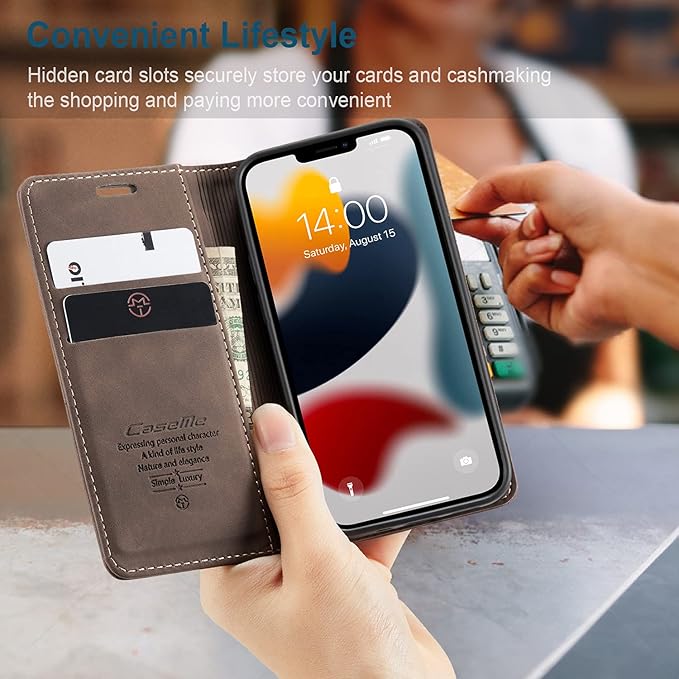 for iPhone 13 Mini Case 5.4", Flip Wallet Leather Case with Card Holder Magnetic Closure Shockproof Kickstand Protective Phone Cases Cover for iPhone 13 Mini,Coffee