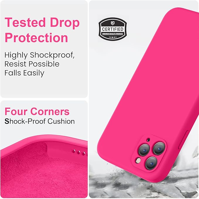 Vooii Compatible with iPhone 11 Pro Case, Upgraded Liquid Silicone with [Flat Edges] [Camera Protection] [Soft Anti-Scratch Microfiber Lining] Phone Case for iPhone 11 Pro 5.8 inch - Hot Pink