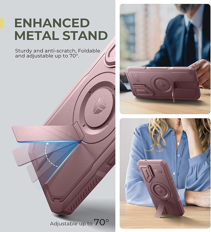 Dexnor for Samsung Galaxy S25 Plus Case with Camera Cover & Adjustable Kickstand & Built-in Screen Protector, Magnetic Rugged Shockproof Bumper Cases Heavy-Duty Protective Cover(2025),Peony Pink