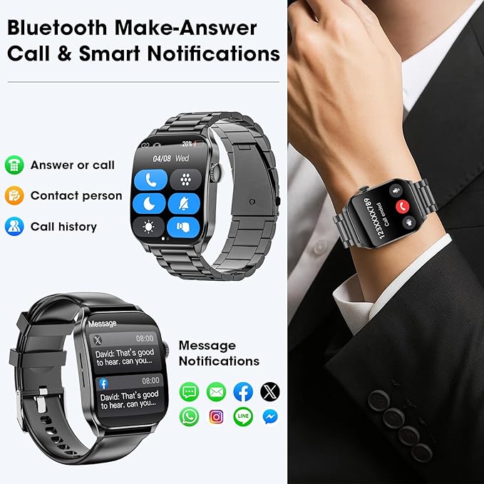 Curve Military Smart Watch for Men(Answer/Make Call), 1.93" AMOLED Smartwatch with Heart Rate/Sleep Monitor, 120+ Sports Modes Fitness tracker, IP68 Waterproof Fitness Watch for Android iOS (2 Straps)