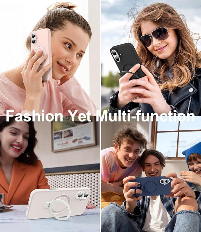 ZHK Liquid Silicone Designed for iPhone 17 Case with Magnet Stand, [Precise Camera Lens Protection][Mil-Grade Drop Shockproof][Soft Anti-Scratch Microfiber Lining] Slim Fit Cover, Beige