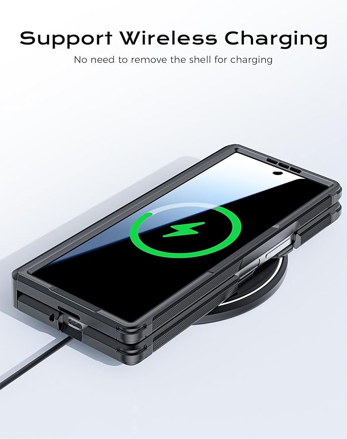 for Galaxy Z Fold 6 Case, S Pen Holder & Privacy Screen Protector & Kickstand & Hinge Protection, Slim Rugged Military-Grade Shockproof Protective Phone Case for Samsung Fold 6 Case (Black)