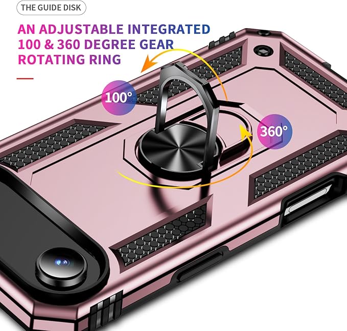 ADDIT Compatible with iPhone 17 Air Case with Tempered Glass Screen Protector, Adjustable Kickstand Ring, Military-Grade Heavy Duty Protection, Shockproof, Anti-Fingerprint,Rose Gold