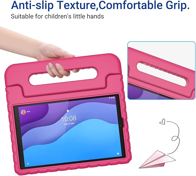 Kids Case for Lenovo Tab M10 HD 2nd Gen 10.1 Inch 2020 Released(TB-X306X/TB-X306F), Kid-Friendly Shockproof Lightweight EVA Handle Stand Cover for Lenovo Tab M10 HD 2nd Gen 10.1", Rosered
