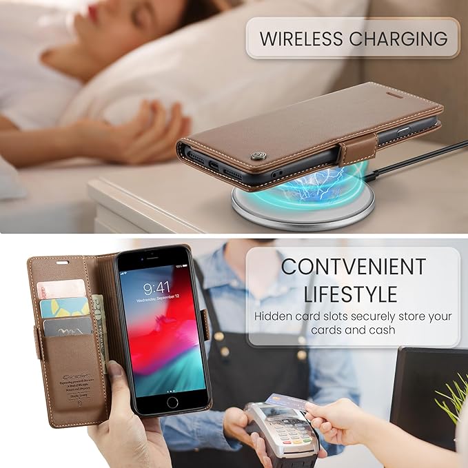 for iPhone 8 Plus & 7 Plus Case, Premium PU Leather Wallet Case Flip Cover with [RFID Blocking][Card Holder][Stand Function] Shockproof Protective for iPhone 8 Plus & 7 Plus, Brown