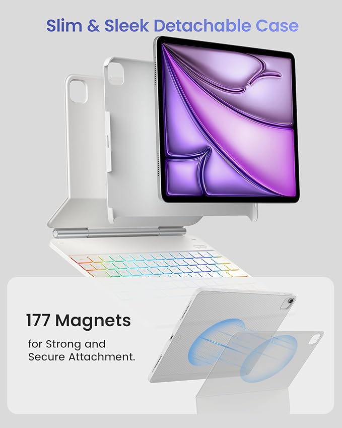 typecase Edge+ Keyboard Case for iPad Air 13-inch(M3 2025 / M2 2024),Ultra-Slim Detachable Case,Portrait & Typing Modes,Built-in Trackpad,11-Color Backlight,Magnetic Stand,Pencil Holder,White