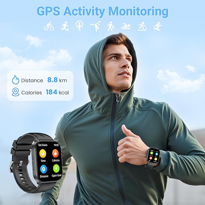 Smart Watch for Men Women Built-in GPS Fitness Tracker, 2.01" HD Touchscreen(Answer/Make Calls), 110+ Sport Modes with Heart Rate/SpO2/Sleep Monitor/, Compass, 1 ATM Waterproof, for Android iOS, Black