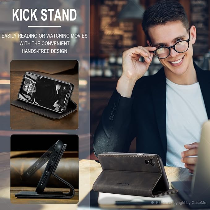 for iPhone XR 6.1-Inch Case, Flip Wallet Leather Case with Card Holder Magnetic Closure Shockproof Kickstand Protective Phone Cases Cover for iPhone XR, Black