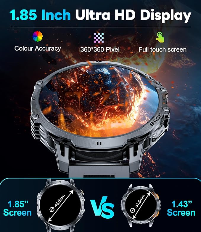 LIGE Smart Watch for Men Answer/Make Call for Android iOS, 1000mAh Battery/Flashlight, 1.85'' HD Military Smartwatch with 100+ Sports Modes, Heart Rate Sleep Monitor, IP68 Waterproof Fitness Tracker