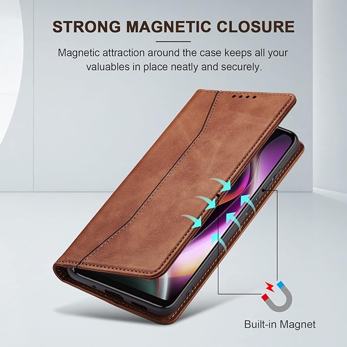 Jasonyu Flip Wallet Case for Moto G 5G (2022),Leather Magnetic Folio Cover with Card Holder,Kickstand - TPU Shockproof Durable Protective Phone Case,Brown