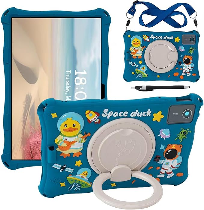 Tablet Case for Lenovo Tab M11 TB330FU 11"/Lenovo Pad 2024 TB331FC,Soft Anti-Stress Silicone Case with Rotate Stand/Pencil Holder/Shoulder Strap/Pen for Lenovo Tab M11 11 inch (Sea Blue)