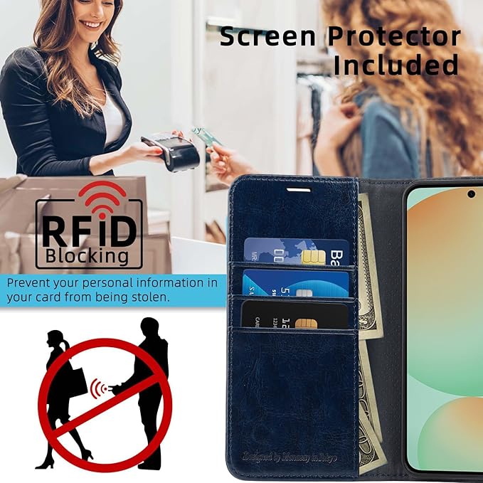 MONASAY Wallet Case Fit for Samsung Galaxy S24 FE 6.1 inch 5G,[RFID Blocking] Flip Folio Leather Cell Phone Cover with Credit Card Holder, Blue