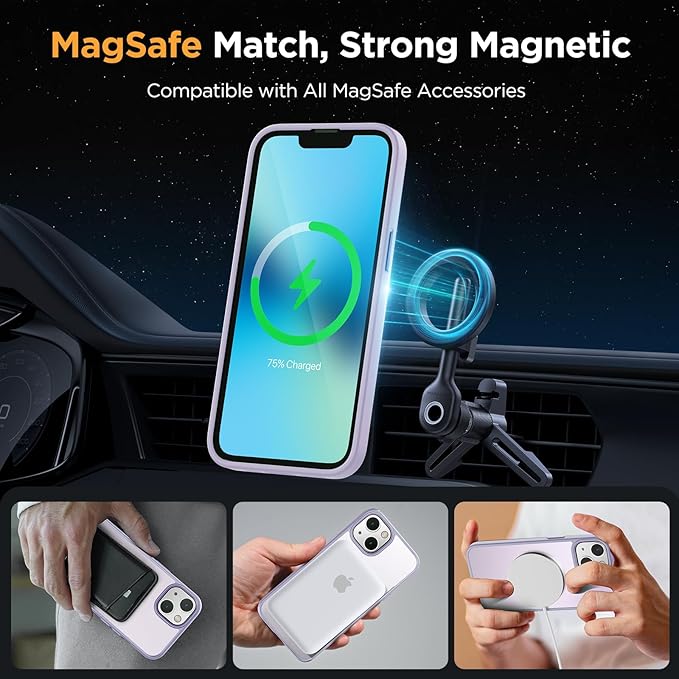 Miracase Magnetic for iPhone 13 Case 6.1 inch (Compatible with MagSafe)（with 2X Screen Protectors） Military-Grade Protection, Anti-Fingerprint Translucent Matte Phone Case Cover, Light Purple