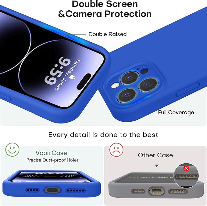 Vooii Compatible with iPhone 14 Pro Case, Liquid Silicone Upgrade [Camera Protection] [Soft Anti-Scratch Microfiber Lining] Shockproof Phone Case for iPhone 14 Pro 6.1 inch - Klein Blue