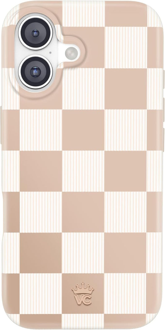 VELVET CAVIAR Case for iPhone 17 | Compatible with MagSafe | 10ft Drop Tested | Protective Designer Cases | Nude Vibe Checkered