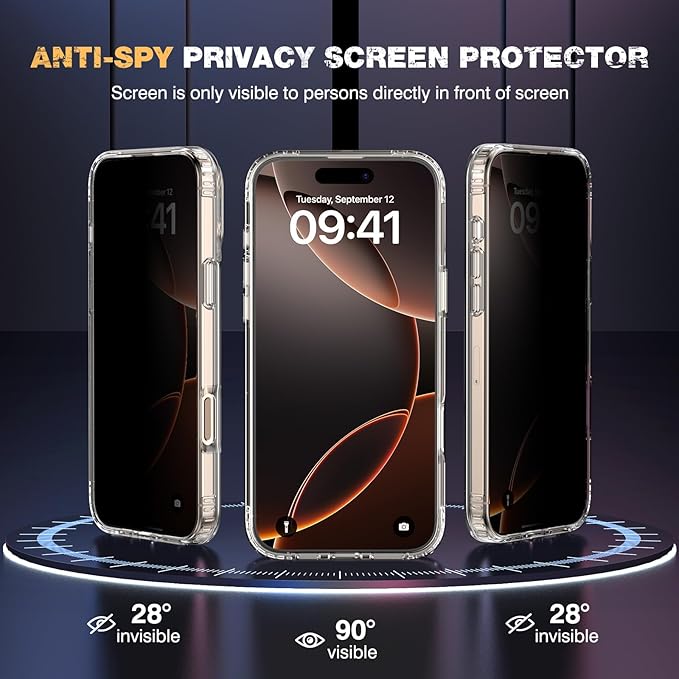 Diaclara Designed for iPhone 16 Pro Max Case, [with Privacy Screen Protector] [Anti Spy] [Military Grade Drop Protection] Heavy Duty Full-Body Shockproof Phone Case, Magnetic Clear