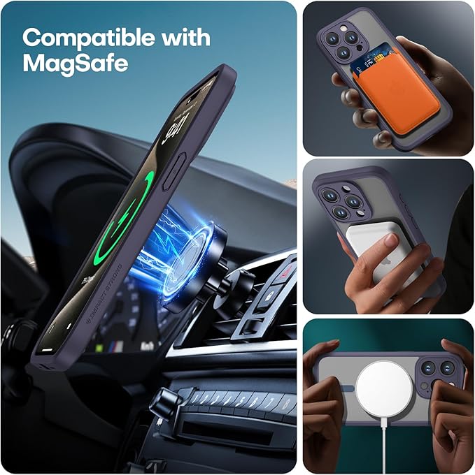 ImpactStrong Magnetic Guard Designed for iPhone 15 Pro Max Case [Camera Protection] [Military Grade Drop Tested] [Compatible with MagSafe] Slim Translucent Matte Phone Case (6.7") - Deep Purple