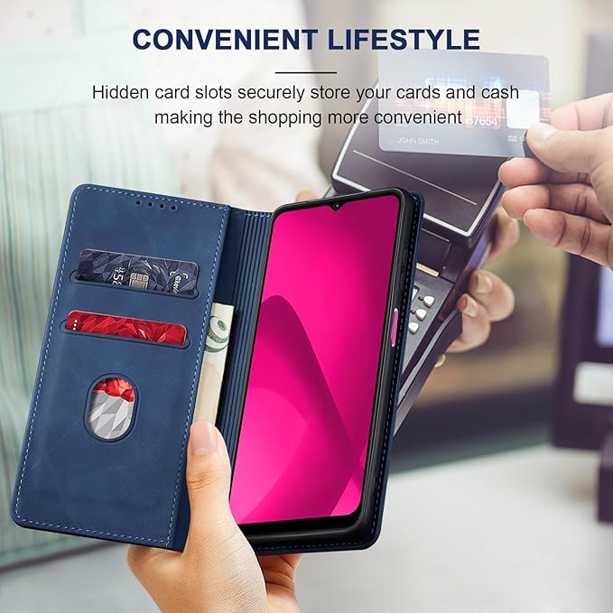 Jasonyu Flip Wallet Case for T-Mobile Revvl 7,Leather Magnetic Folio Cover with Card Holder,Kickstand - TPU Shockproof Durable Protective Phone Case,Blue
