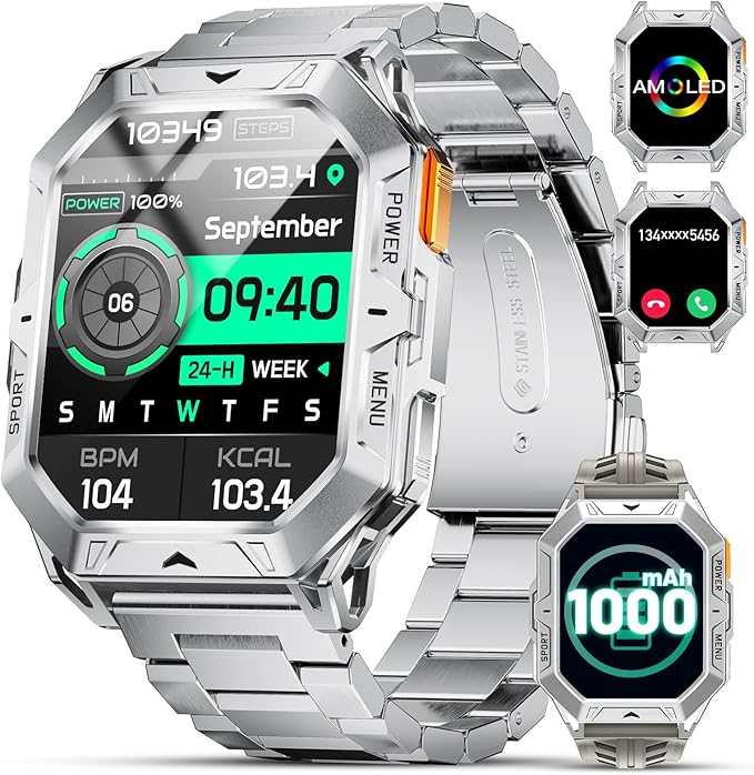 LIGE Military Smart Watches for Men(Answer/Make Calls),100-Day Battery Life,2.13" AMOLED Outdoor Sports Smartwatch with Compass,Heart Rate/Sleep Monitor Fitness Tracker for Android iOS,Sliver